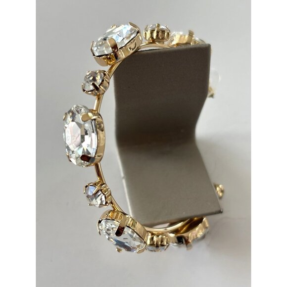 Gold-Tone Crystal Rhinestone Hoop Earrings For Women - 1.7" Diameter - Picture 5 of 5